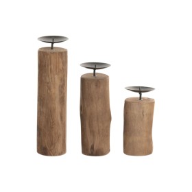 Table Mat Set Home ESPRIT Brown Black Natural Iron Teak 8 x 8 x 30 cm (3 Units)