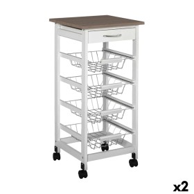 Vegetable trolley MobleKit White Brown Wood Metal 37 x 37 x 82 cm (2 Units)