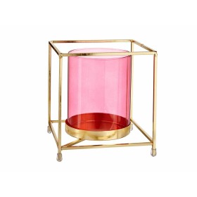 Candleholder Gift Decor Pink Golden Metal Glass 14 x 15,5 x 14 cm Squared