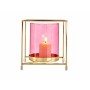 Candleholder Gift Decor Pink Golden Metal Glass 14 x 15,5 x 14 cm Squared