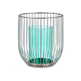 Candleholder Gift Decor Blue Silver Metal Glass 15 x 17 x 15 cm Cage
