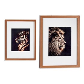 Painting Gift Decor Bronze Glass Particleboard Tiger Lion 33 x 3 x 43 cm 33 x 43 x 3 cm