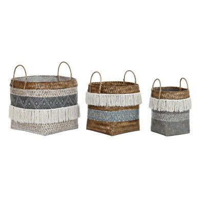 Set de basket DKD Home Decor Blanc Gris Naturel Bambou