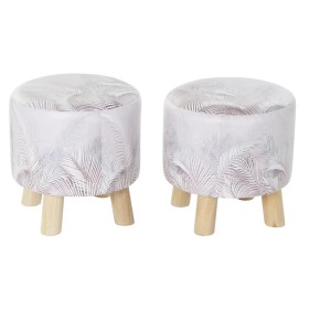 Footrest DKD Home Decor Grey PU Pinewood Tropical (30 x 30 x 30 cm) (2 Units) (30 x 30 x 32 cm)
