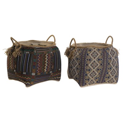 Basket DKD Home Decor Multicolour Natural Fibre Boho 41 x 41 x 40 cm 2 Pieces (2 Units)