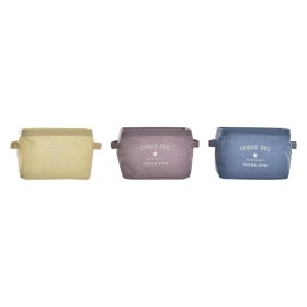 Basket DKD Home Decor Yellow Blue Maroon Canvas Modern 20 x 16 x 15 cm (3 Units)