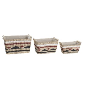 Set de basket DKD Home Decor Blanc Noir Bordeaux Naturel Fibre naturelle 39 x 27 x 24 cm 3 Pièces