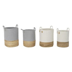 Set de basket DKD Home Decor Blanc Naturel Gris clair Fibre naturelle (2 Pièces) (2 Unités)