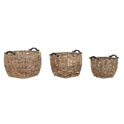 Basket set DKD Home Decor Natural Wood Natural Fibre (3 Pieces)