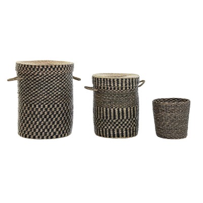 Basket set DKD Home Decor Black Natural Natural Fibre 4 Kg (3 Pieces) (3 Units)