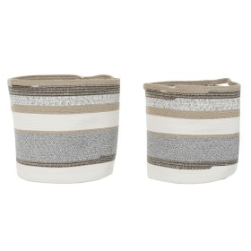 Set de basket DKD Home Decor Blanc Gris Naturel Jute (2 Pièces)