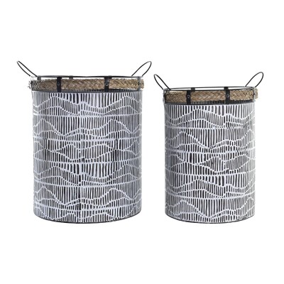 Basket set DKD Home Decor White Brown Black Rope Iron 4 Kg (2 Pieces)