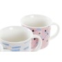 Mug DKD Home Decor Black Blue Pink White Stoneware (310 ml) (4 Units)