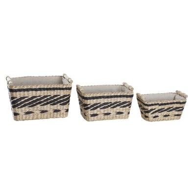 Set de basket DKD Home Decor Gris Naturel Fibre naturelle 38 x 26 x 24 cm 3 Pièces
