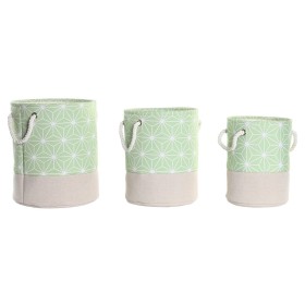 Set de basket DKD Home Decor Vert Beige Géométrique 30 x 30 x 35 cm 4 Kg 3 Pièces (3 Unités)