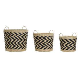 Set de basket DKD Home Decor Noir Marron Clair Fibre naturelle (3 Pièces) (3 Unités)