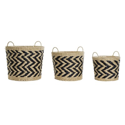 Set de basket DKD Home Decor Noir Marron Clair Fibre naturelle (3 Pièces) (3 Unités)