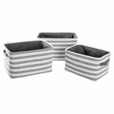 Basket set DKD Home Decor White Grey Stripes 42 x 32 x 25 cm 3 Pieces