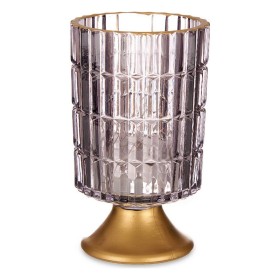LED Lantern Gift Decor Grey Golden Metal Glass 10,7 x 18 x 10,7 cm