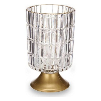 LED Lantern Gift Decor Transparent Golden Metal Glass 10,7 x 18 x 10,7 cm