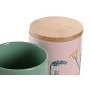 Tin DKD Home Decor 11,5 x 11,5 x 17,5 cm Floral Pink Green Bamboo Stoneware Shabby Chic (2 Units)