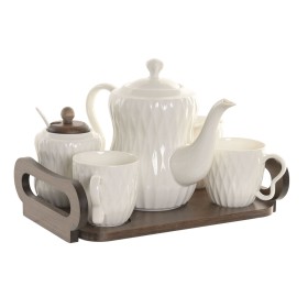 Ensemble de tasses à café Home ESPRIT Blanc Brun foncé Bambou Porcelaine 240 ml 6 Pièces