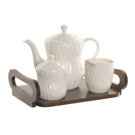 Jeu de Théière Home ESPRIT Blanc Brun foncé Bambou Porcelaine
