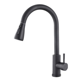 Mixer Tap Fontastock Black Stainless steel Ceramic C-shaped
