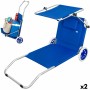 Chaise Transat Pliable de Camping Aktive Bleu 62 x 62 x 117 cm Chariot pliant Auvent (2 Unités)
