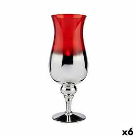 Bougeoir Gift Decor Rouge Argenté Verre 13 x 35 x 13 cm (6 Unités)