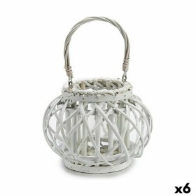 Candleholder Gift Decor White wicker Glass 30 x 19 x 25,5 cm (6 Units)