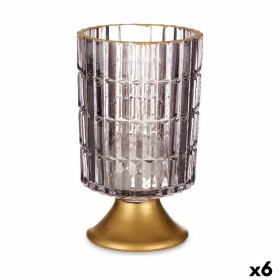 LED Lantern Gift Decor Grey Golden Glass 10,7 x 18 x 10,7 cm (6 Units)