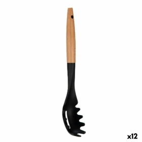Pasta Spoon Kinvara Black Natural Wood Plastic 6 x 33,5 x 6 cm 6 x 33,5 cm (12 Units)