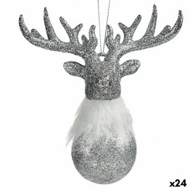 Christmas bauble Krist+ Silver Plastic Glitter Reindeer 13,5 x 15,5 x 7 cm (24 Units)