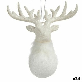 Décorations de Noël Krist+ Blanc Plastique Paillettes Renne 14 x 15,5 x 7 cm (24 Unités)