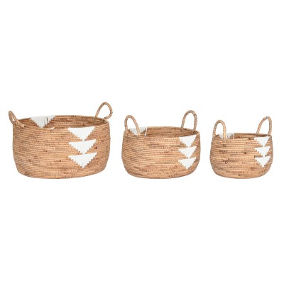 Set de basket DKD Home Decor Blanc Naturel Corde Herbier marin (3 Pièces)