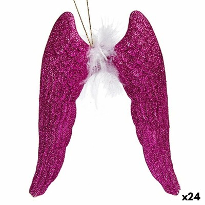 Christmas bauble Krist+ Fuchsia Plastic Glitter Angel Wings 12,5 x 15 x 2,5 cm (24 Units)