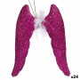 Décorations de Noël Krist+ Fuchsia Plastique Paillettes Ailes d'ange 12,5 x 15 x 2,5 cm (24 Unités)