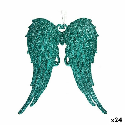 Christmas bauble Krist+ Green Plastic Glitter Angel Wings 13 x 14,5 x 2,5 cm (24 Units)