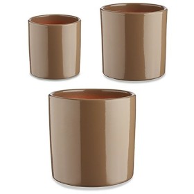 Set of pots Ibergarden Taupe Clay Cylinder Ø 14 cm Ø 22 cm Ø 17 cm 22 x 19 x 22 cm 3 Pieces