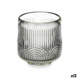 Bougeoir Gift Decor Gris Verre 7,5 x 7,8 x 7,5 cm Rayures (12 Unités)