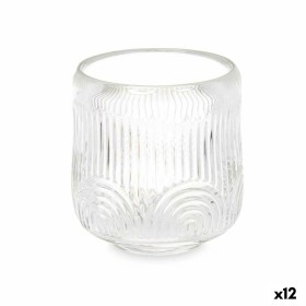 Bougeoir Gift Decor Transparent Verre 9 x 9,5 x 9 cm Rayures (12 Unités)