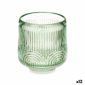 Bougeoir Gift Decor Vert Verre 7,5 x 7,8 x 7,5 cm Rayures (12 Unités)