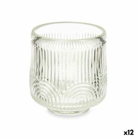 Bougeoir Gift Decor Transparent Verre 7,5 x 7,8 x 7,5 cm Rayures (12 Unités)