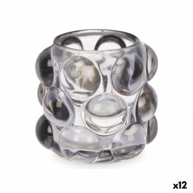 Bougeoir Gift Decor Gris Verre 8,4 x 9 x 8,4 cm Microsphères (12 Unités)