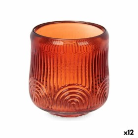 Bougeoir Gift Decor Orange Tuile Verre 9 x 9,5 x 9 cm Rayures (12 Unités)