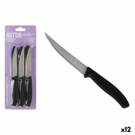 Meat Knife Set Quttin Black Silver 11 cm 6 Pieces (12 Units)