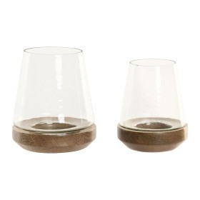 Candleholder Home ESPRIT Brown Natural Crystal Mango wood 12 x 12 x 15 cm (2 Units)