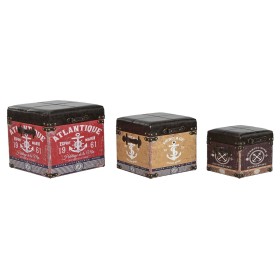 Set de boîtes décoratives Home ESPRIT Marron Multicouleur Polyuréthane Bois Vintage (3 Pièces)