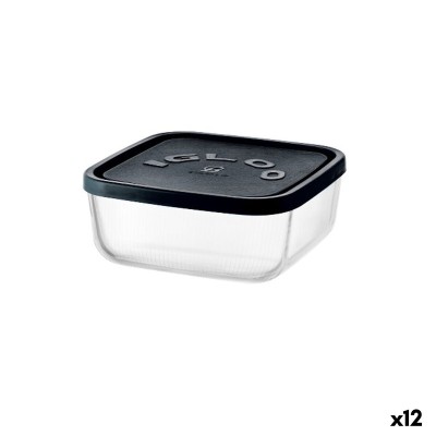 Lunch box Borgonovo Igloo lines Black Transparent Glass 960 ml (12 Units)